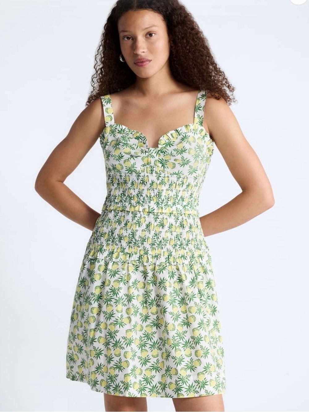 New Free Assembly Tiered Smocked Mini Dress Pineapple Pop Cream M